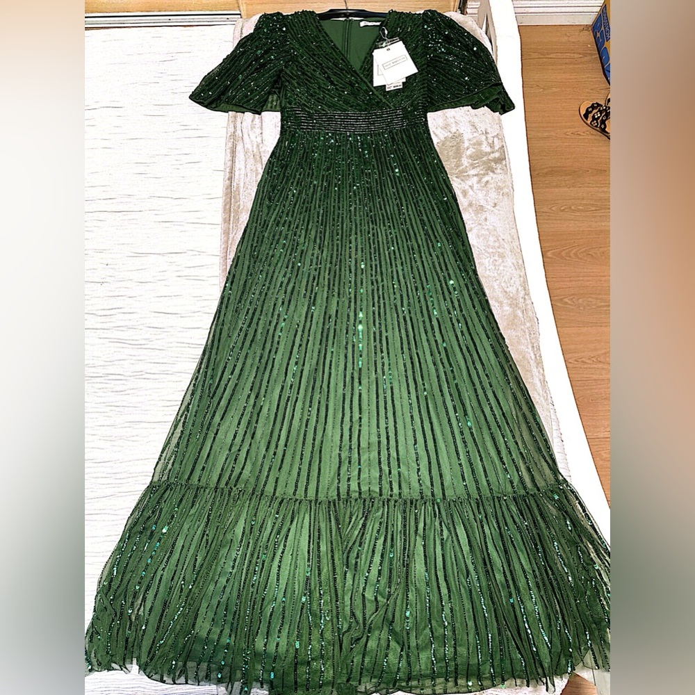 Mac Duggal Green Pleated Sleeveless Gown